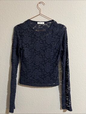 Hollister Navy Floral Lace Long Sleeve Top